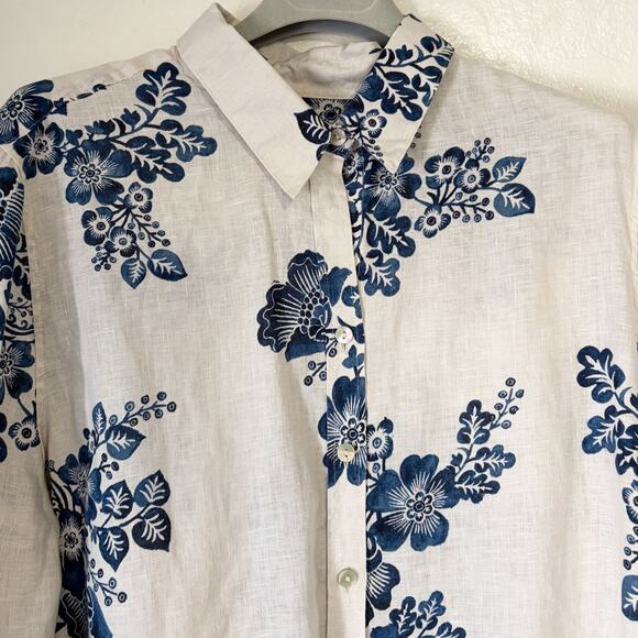CHICO'S 100% Linen Watercolor Floral Print Button Front Shirt Size 14/L - Picture 4 of 14